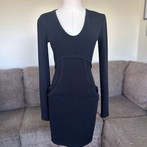 T by Alexander Wang Black Long Sleeve Scoop Neck Mini Dress